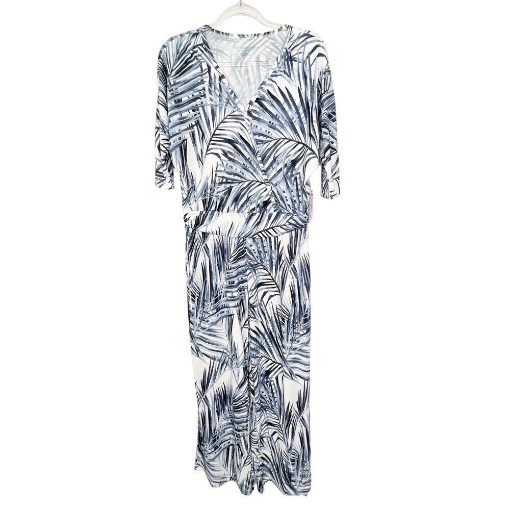 Soft Surroundings Blue Palms Bayside Jumpsuit Womens Medium Tropical Beachy